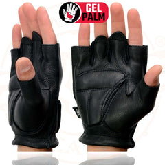 Milwaukee Leather SH850 Men's Black Soft USA Deerskin Leather Gel Padded Palm Fingerless Motorcycle Gloves