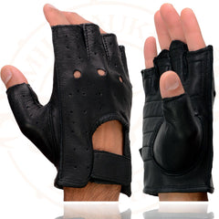 Milwaukee Leather SH851 Men's Black Deerskin Leather Fingerless Gloves with Gel Palm