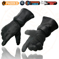 Milwaukee Leather Men's Gauntlet Motorcycle Hand Gloves- Deerskin Zip-Off-Long Cuff Thermal Lined Gel Palm-SH852