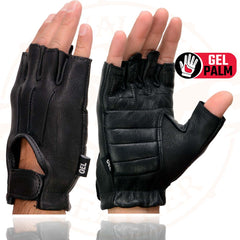 Milwaukee Leather SH878 Men's Black Welted Genuine USA Deerskin Leather Gel Palm Fingerless Motorcycle Gloves