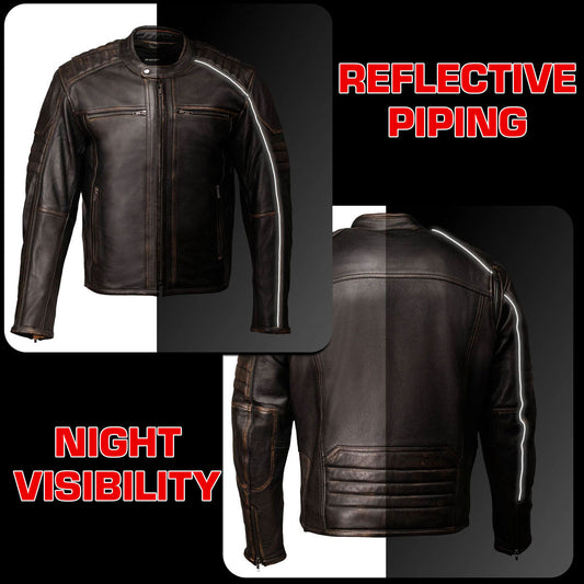 Milwaukee Motorcycle Clothing Co. Men's Anarchy Scooter Style Vintage Brown Premium Leather Riding Jacket MMC10004