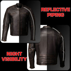 Milwaukee Motorcycle Clothing Co. Men's Anarchy Scooter Style Vintage Brown Premium Leather Riding Jacket MMC10004
