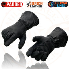 Milwaukee Leather Men's Gauntlet Motorcycle Hand Gloves-Black Deerskin Long Cuff Thermal Lined Gel Palm-G039