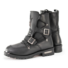 Milwaukee Leather MBM9076 Men’s Black 'Tactical' Logger Leather Boots with Buckle Enhancement