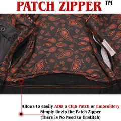 Milwaukee Leather MDM3037 Men’s Wrecker Club Vest – Black Denim & Leather, Diamond Quilt, Orange Stitch