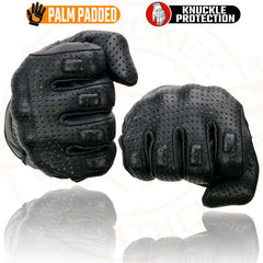 Milwaukee Leather MG7500 Men's Black Perforated Leather Gloves with Rubberized Knuckles