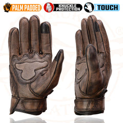 Milwaukee Leather MG7514 Men's Distressed Brown Leather Gloves with Gel Palm and Knuckle Protectors