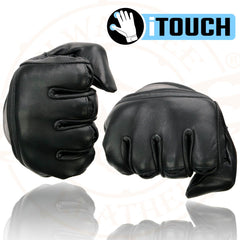 Milwaukee Leather MG7525 Men's 'iTouch' Black Leather Riding Gloves with Stretch Knuckles