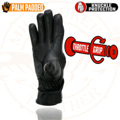 Milwaukee Leather MG7540 Men's 'Hard Knuckles' Black Leather Racer Gloves with Elasticized Fingers
