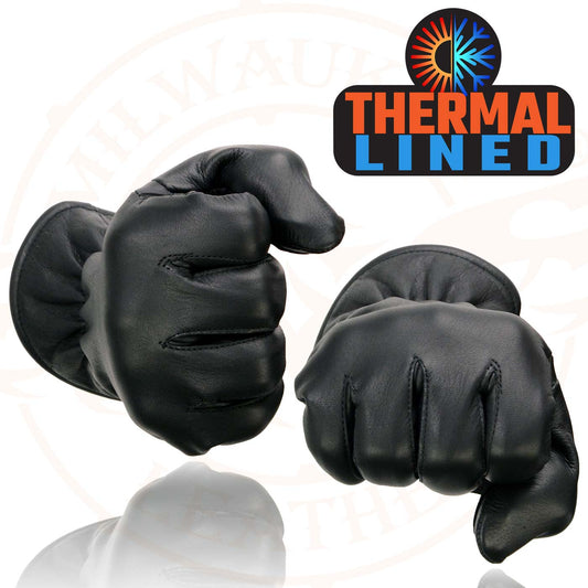 Milwaukee Leather MG7715 Women's Black Leather Thermal Lined Motorcycle Gloves w/ Cinch Wrist Closure