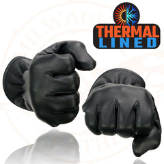 Milwaukee Leather MG7715 Women's Black Leather Thermal Lined Motorcycle Gloves w/ Cinch Wrist Closure