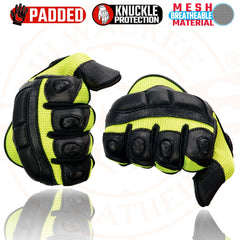 Milwaukee Leather MG7740 Women's Padded Black Leather and Neon Green Mesh Racing Motorcycle Rider Gloves