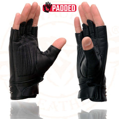 Milwaukee Leather MG7761 Women's Fingerless Black Leather Gloves with Gel Palms