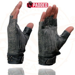 Milwaukee Leather MG7761 Women's Fingerless Distressed Gray Leather Gloves with Gel Palms