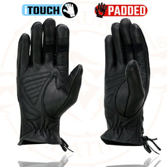 Milwaukee Leather MG7770 Women's 'Laced Wrist' Black Leather Riding Glove with Gel Palms