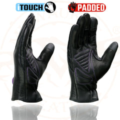 Milwaukee Leather MG7771 Women's 'Laced Wrist' Black and Purple Leather Gloves with Gel Palms