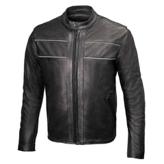 Milwaukee Leather USA MADE MLJKM5003 Men's Black 'Echo' Premium Leather Motorcycle Jacket with Reflective Piping