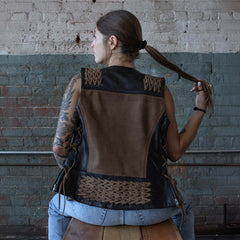 Milwaukee Leather MLL4509 Women's 'Smoocher'  2-Tone Crazy Horse Brown/Black Leather Club Style Motorcycle Vest