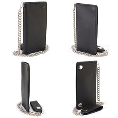 Milwaukee Leather MLW7870 Men's 7" Black Premium Leather Bi-Fold Wallet w/ Anti-Theft Stainless Steel Chain