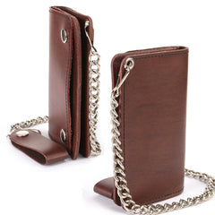 Milwaukee Leather MLW7884 Men's 6 InchAntique Brown Leather Bi-Fold Biker Wallet w/ Anti-Theft Stainless Steel Chain