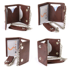 Milwaukee Leather MLW7886 Men's 4” Leather Biker Tr-Fold Wallet w/Buffalo Nickel Snaps Wallet w/ Anti-Theft Stainless Steel Chain