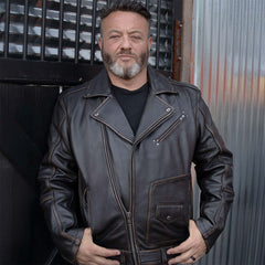 Milwaukee Motorcycle Clothing Co. Men's Unforgiven MC Style Vintage Brown Leather Jacket w/ Lapel Collar MMC10005