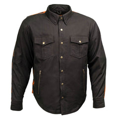 Milwaukee Leather Men’s Two-Tone CE Orange and Black Armored Flannel - Solid Front / Plaid Back - Reinforced w/ Aramid Fibers - MPM1672