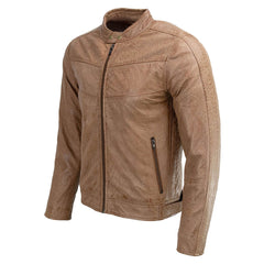 Milwaukee Leather SFM1835 Men's Saddle ‘Café Racer’ Leather Jacket with Snap Button Collar