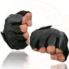 Milwaukee Leather SH217 Men's Black Leather and Mesh Fingerless Motorcycle Gloves
