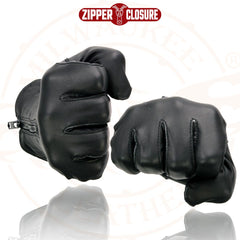 Milwaukee Leather SH226D Men's Black Unlined Leather Gloves with Zipper Closure