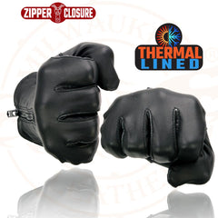 Milwaukee Leather SH226TH Men's Black Thermal Lined Leather Gloves with Zipper Closure
