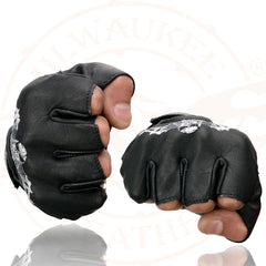Milwaukee Leather SH352 Men's 'Eagle Head' Black Leather Fingerless Gloves