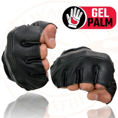 Milwaukee Leather SH355 Men's Black Leather Fingerless Glove with Gel Palm