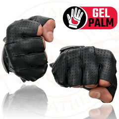 Milwaukee Leather SH357 Men's Black Perforated Leather Fingerless Gloves with Gel Palm