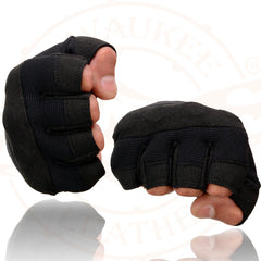 Milwaukee Leather SH44610 Men's Black Textile Fingerless Mechanics Gloves with Amara Bottom