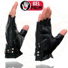 Milwaukee Leather SH461 Women's Black Leather Fingerless Gloves with Gel Palms