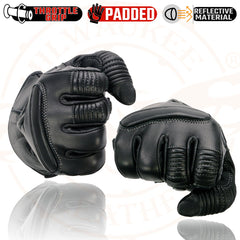 Milwaukee Leather SH607 Men's Black Leather Thermal Lined Padded Back Racing Gloves with Reflective Piping