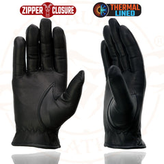 Milwaukee Leather SH728 Women's Black Thermal Lined Leather Gloves with Zipper Closure