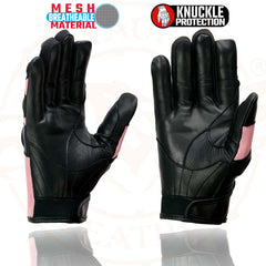 Milwaukee Leather SH802 Women's Black and Pink Leather with Mesh Combo Racing Gloves