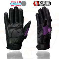 Milwaukee Leather SH802 Women's Black and Purple Leather with Mesh Combo Racing Gloves