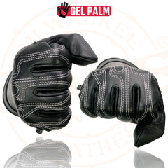 Milwaukee Leather SH820 Men's 'White Flames' Leather Cruising Gloves with Gel Palm