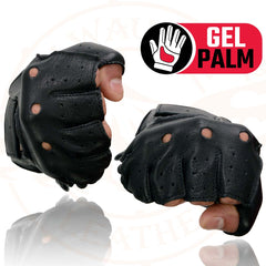 Milwaukee Leather SH851 Men's Black Deerskin Leather Fingerless Gloves with Gel Palm