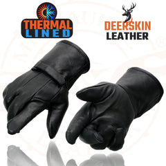Milwaukee Leather SH864TH Men's Thermal Lined USA Deerskin Black Leather Gauntlet Motorcycle Winter Gloves