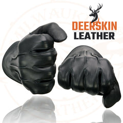 Milwaukee Leather SH865 Men's Black Welted Deerskin Leather Thermal Lined Gloves