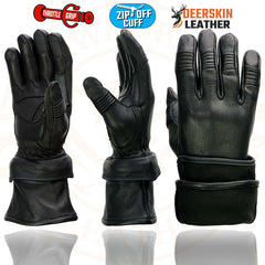 Milwaukee Leather SH870 Women's USA Deerskin Black Leather Gauntlet Winter Gloves w/ Gel Palm