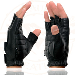 Milwaukee Leather SH878 Men's Black Welted Genuine USA Deerskin Leather Gel Palm Fingerless Motorcycle Gloves