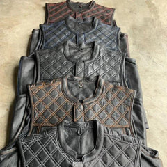 Red Diamond - Mens Premium Leather Diamond Stitch Club Vest