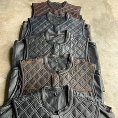 Orange Diamond - Mens Premium Leather Diamond Stitch Club Vest