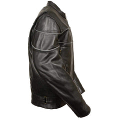 Milwaukee Leather SH1785 Men's Black Leather Jacket with Side Stretch and Reflective Piping