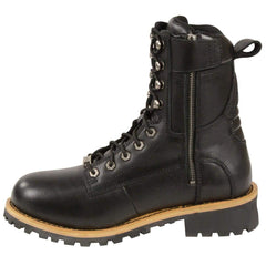 Milwaukee Leather Men's Classic Black Leather Lace-Up Logger Boots with Side Zipper MBM9095